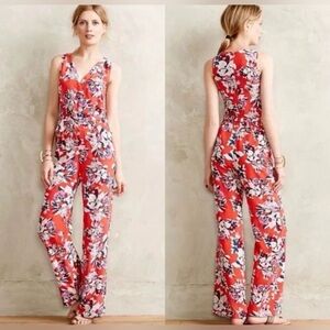 Yumi Kim Anthropology 100% Silk Jumper Floral Size Small jumpsuit boho